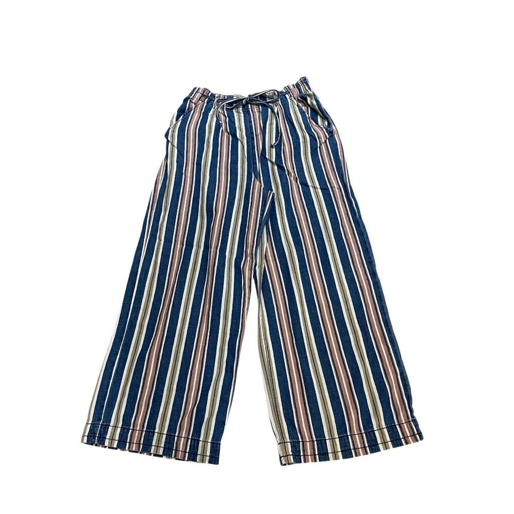 American Eagle Striped Wide Leg Cropped Drawstring Cotton Pants Womens size 4